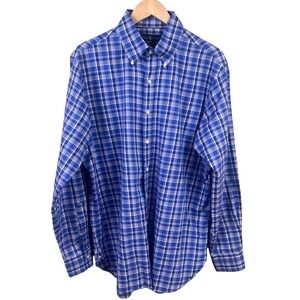 Ralph Lauren Luxury Oxford Blue Plaid Button Collar Long Sleeve Shirt Large